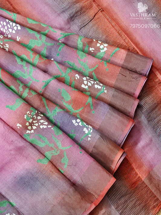 Baby Pink Colour Tussar Silk Saree With Digital Print All Over Code : KT039