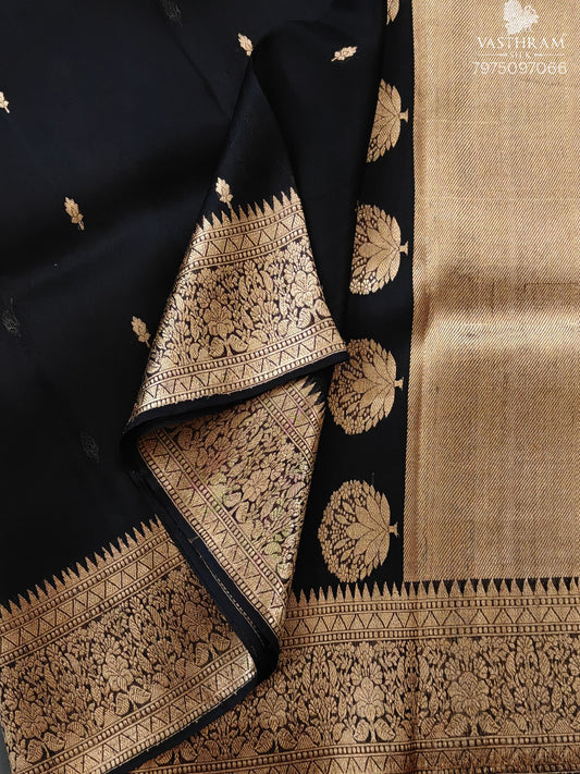 Black Colour Organza Silk Saree With Zari Butta All Over Code : VB0529