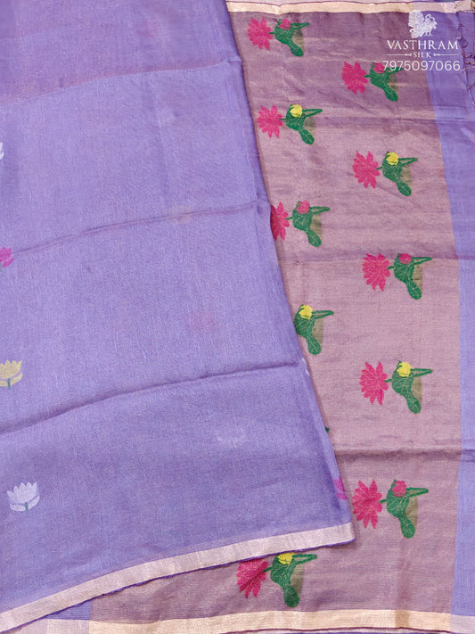 Pastel Green Tissue Line Saree With Floral Thread Woven Motif All Over Code : VB0538