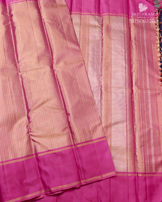 Light Onion Colour Tissue Kanchivaram Silk Saree With Zari Checks All Over Code : KA0488
