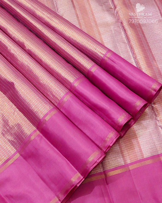 Light Onion Colour Tissue Kanchivaram Silk Saree With Zari Checks All Over Code : KA0488
