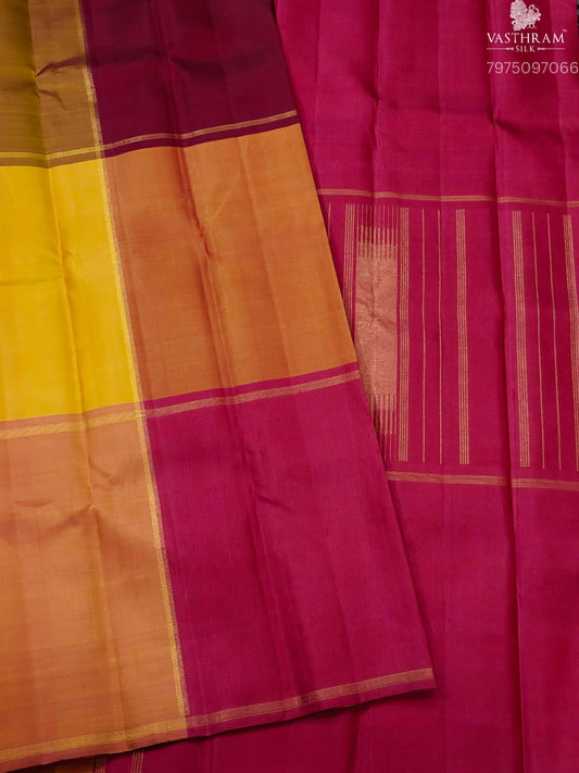 Multi Colour Kanchivaram Silk Saree With Checks Motif All Over Code : KA0490