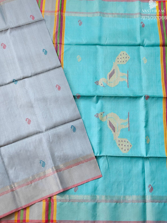 Grey Colour Bishnupuri Silk Saree With Kanta Work All Over Code : VB0511