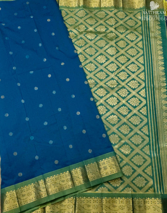 Peacock Blue Colour Kanchivaram Silk Zari Butta All Over Code : KA0491