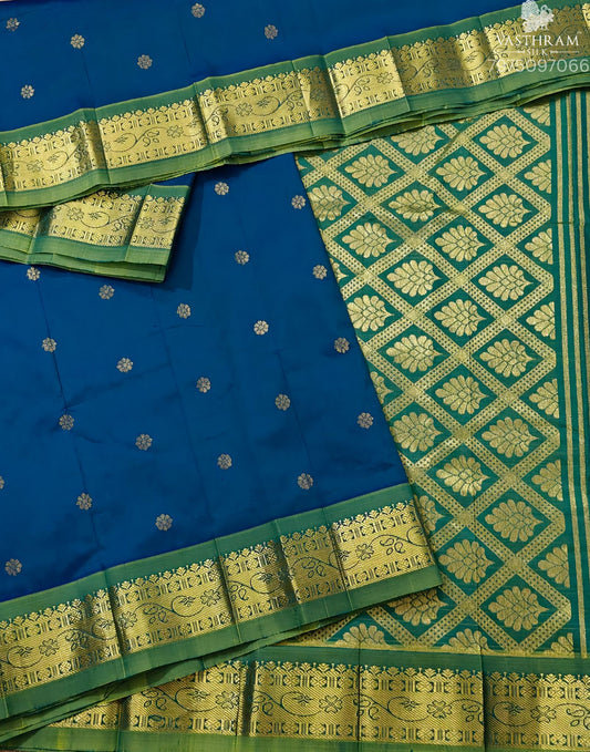 Peacock Blue Colour Kanchivaram Silk Zari Butta All Over Code : KA0491