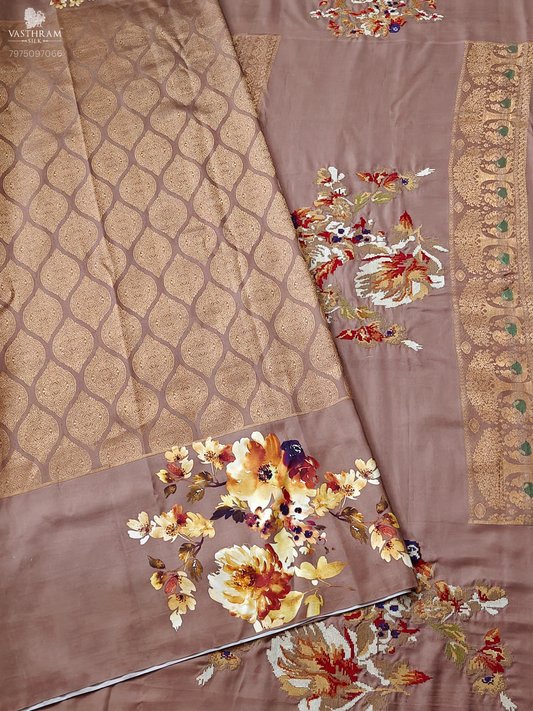 Brown Colour Kanchivaram Silk Saree With Zari Motif All Over Code : KA0395