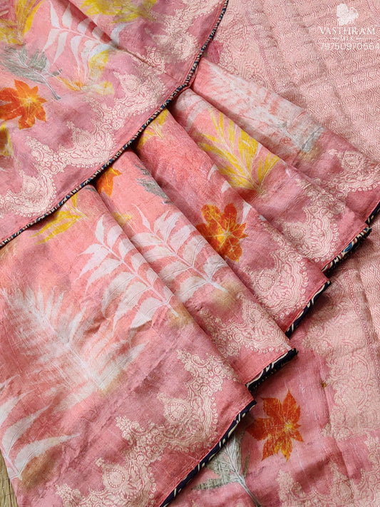 White Colour Murshidabad Silk Saree With Eco Print All Over Code : KA0450