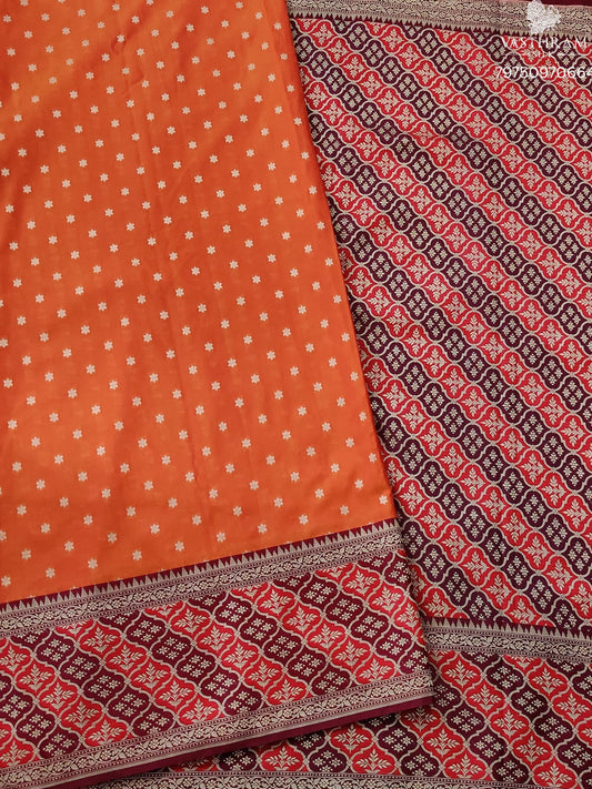 Orange Colour Semi Banarasi Saree With Zari Butta All Over Code : VB0513