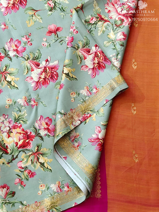 Pastel Green Colour Kanchivaram Silk Saree With Floral Digital Print All Over Code : KA0453