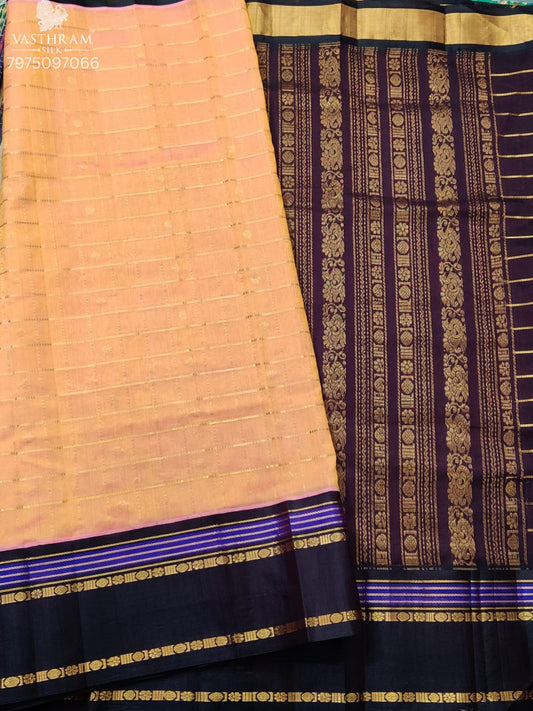Dual Tone Orange Colour Silk Cotton Saree With Zari Checks & Zari Butta All Over Code : SC049