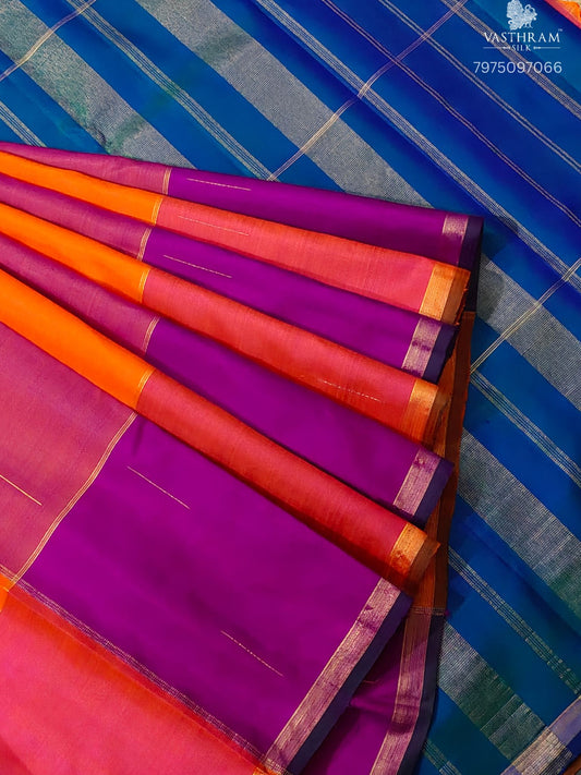 Orange & Pink Colour Kanchivaram Silk Saree With Zari Rain Drops All Over Code : KA0496