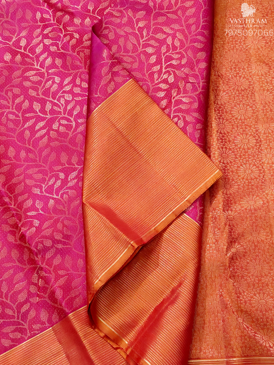 Dualtone Pink Colour Kanchivaram Silk Saree With Zari Motif All Over Code : KA0480