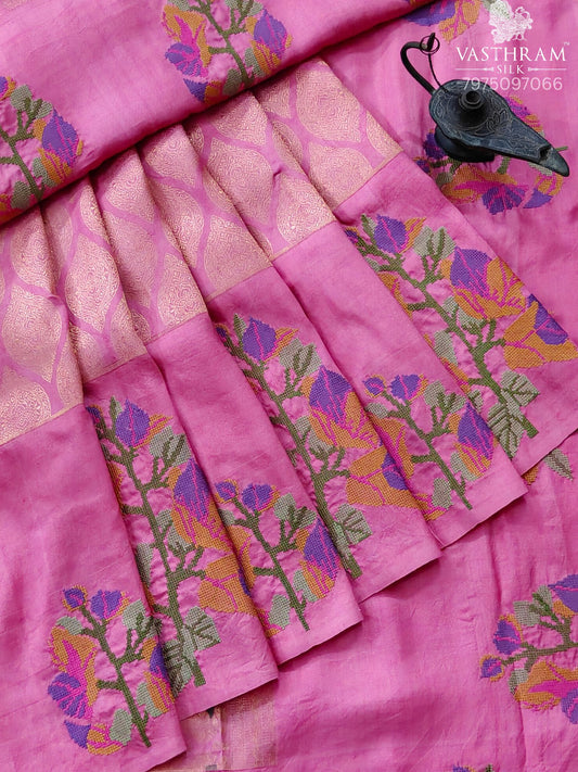 Light Pink Colour Gadwal Silk Saree With Zari Motif All Over Code : GA014