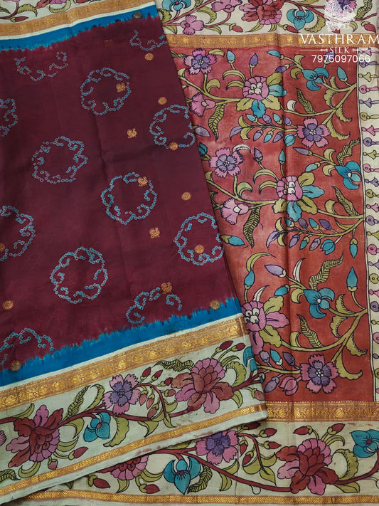 Brown Colour Kanchivaram Saree With Bandhini & Zari Work All Over : KA0413