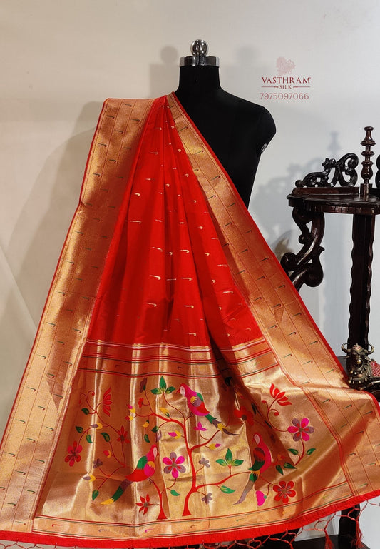 Red Colour Semi Paithani Dupatta