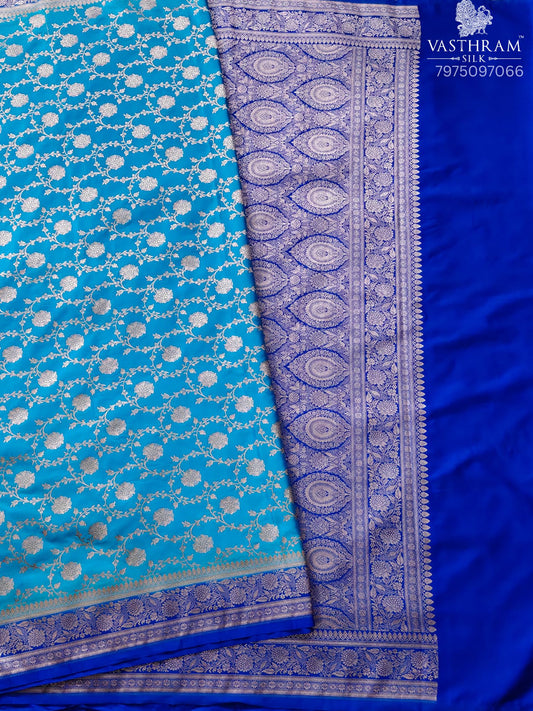 Sky Blue Colour Semi Banarasi Saree With Zari Motif All Over Code : VB0527
