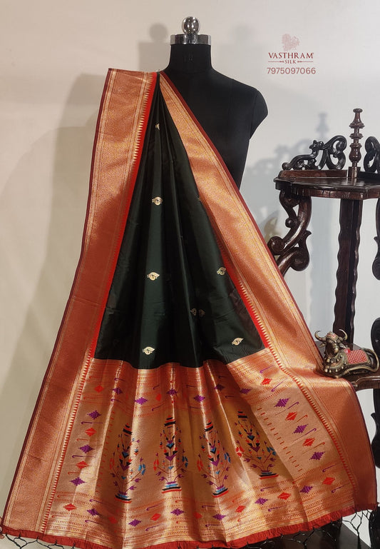 Dark Bottle Green Colour Semi Banarasi Dupatta