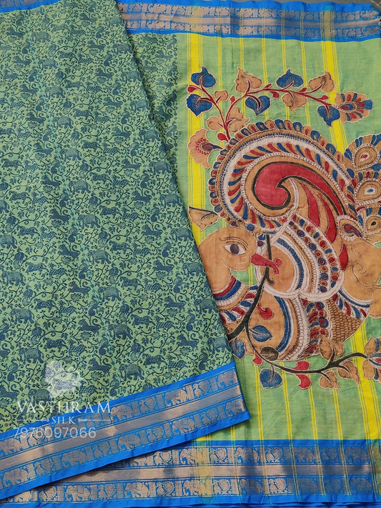 Light Green Colour Cotton Saree With Vanasingaram Thread Woven Motif All Over Code : PC019