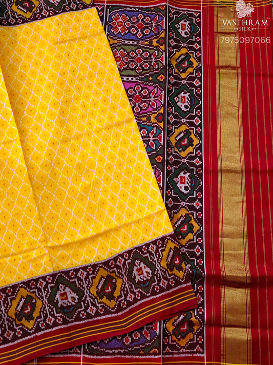 Yellow Colour Single Ikkat Patola Saree With Ikkat Weaving All Over Code : IK038