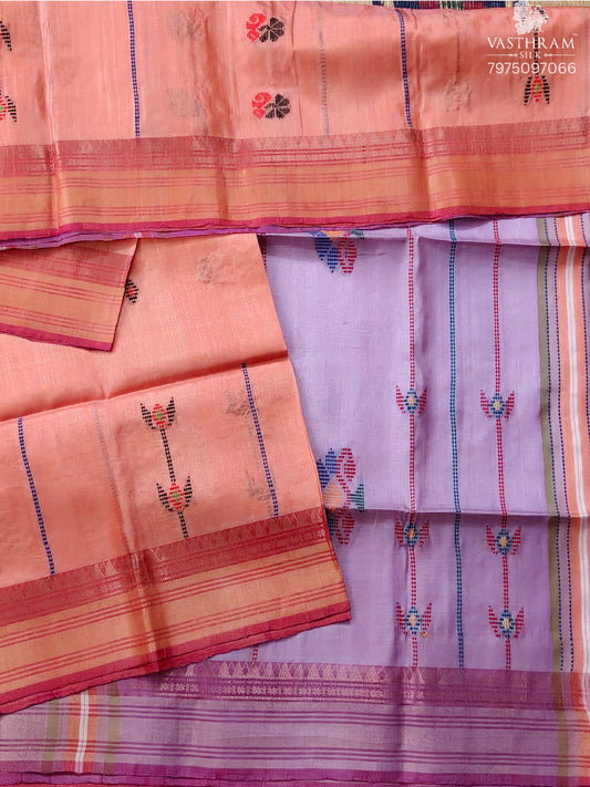 Peach Colour Bishnupuri Silk Saree With Kanta Work All Over Code : VB0501