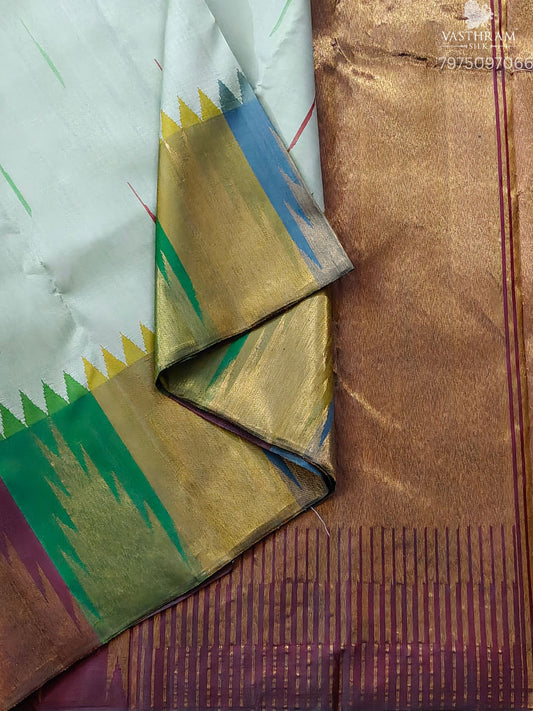 Pastel Green Colour Kanchivaram Silk Saree With Thread Woven Motif All Over Code : KA0432
