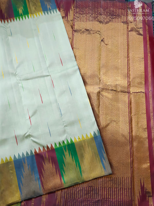 Pastel Green Colour Kanchivaram Silk Saree With Thread Woven Motif All Over Code : KA0432