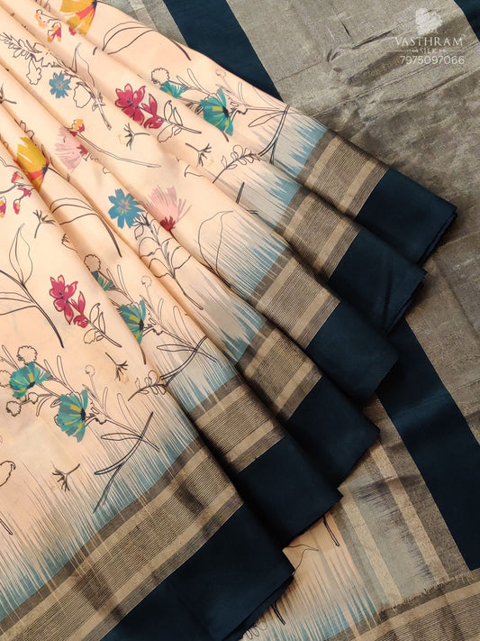 Light Orange Colour Soft Silk Saree With Digital print  Code : KA0382