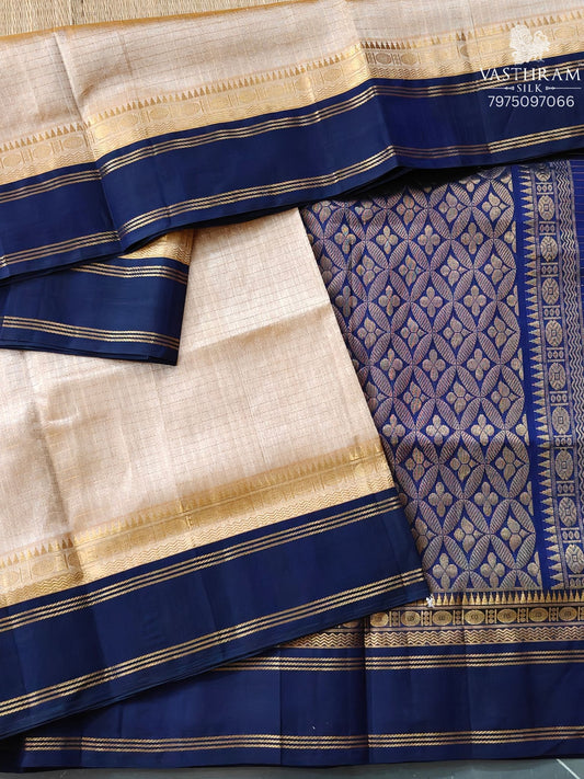 Tussar Colour Silk Cotton Saree With Zari Checks All Over Code : SC039
