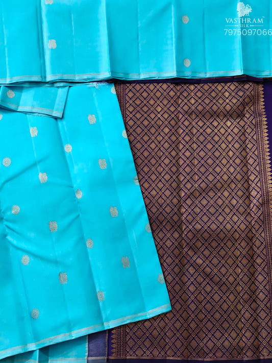 Sea Blue Colour Kanchivaram Silk Saree With Zari Butta All Over Code : KA0435