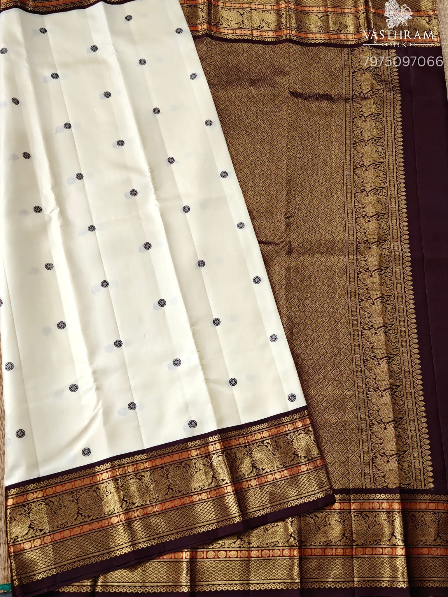 Off White Colour Kanchivaram Silk Saree With Phread Woven Butta All Ov ...