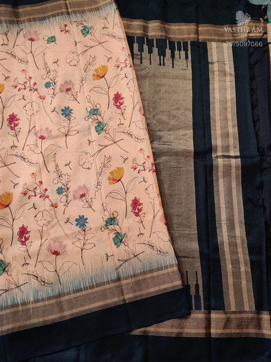 Light Orange Colour Soft Silk Saree With Digital print  Code : KA0382