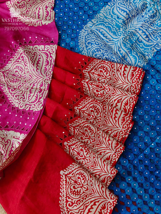 Pink & Red colour colour murshidabad silk saree with zero mirror work all over Code : KT035