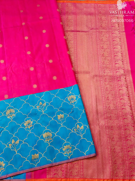 Pink Colour Kanchivaram Silk Saree With Zari Motif All Over & Hand Paint Code : KA0465