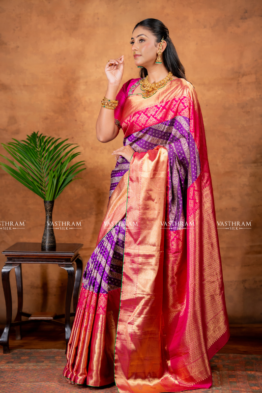 Pink & Magenta Colour Kanchivaram & Banarasi Fuion Silk Saree Code :VA202609