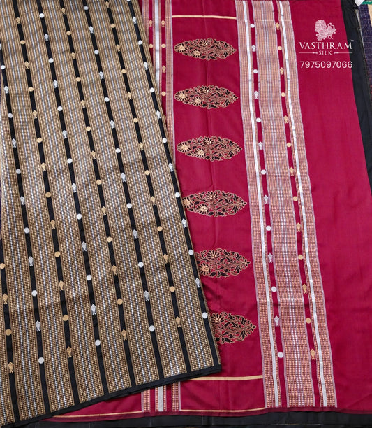 Black Colour Semi Katan Banarasi Saree With Partly Code : VB0478