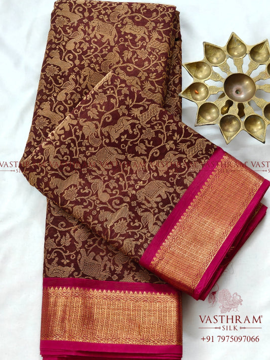 Maroon Colour Cotton Saree With Vanasingaram Thraead Woven Motif All Over Code : PC018