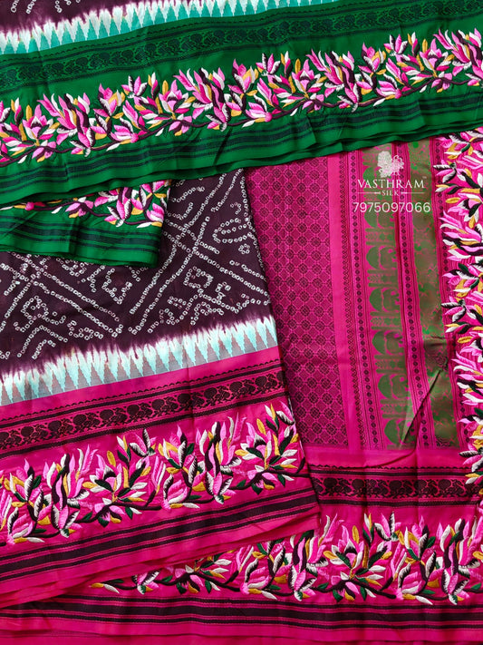 Coffee Brown Colour Kanchivaram Silk Saree With Bandhini Work All Over Code : KA0417