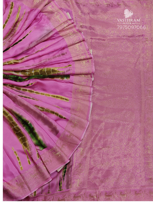 Pink Colour Viscose Dola Silk Saree With Shibori Digital Print All Over Code : VB0483
