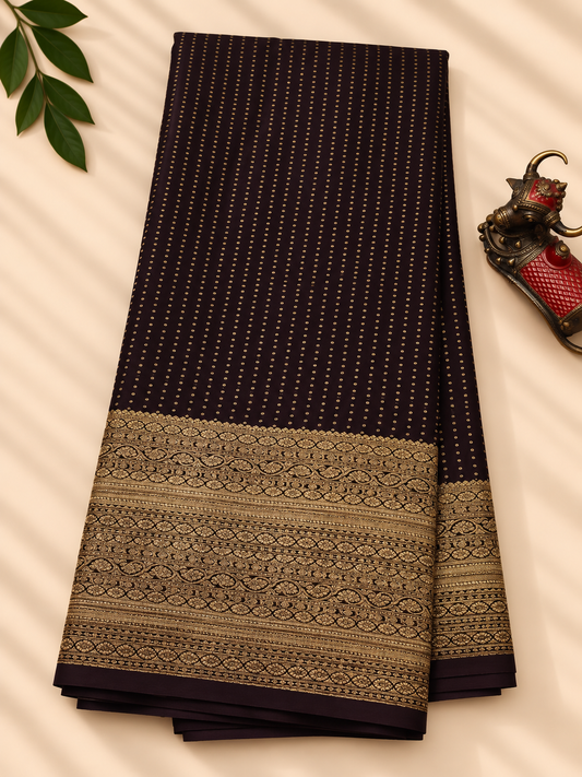 Snuff colour crush mysore crepe silk saree with small zari butta all over