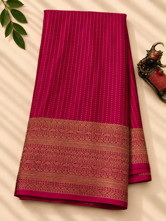 Rani pink crush mysore crepe silk saree with small zari butta all over