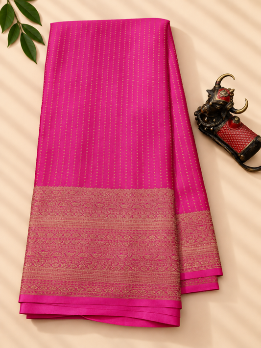Baby pink colour crush mysore crepe silk saree with small zari butta all over