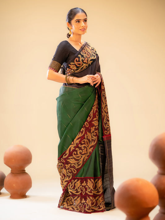 Green Colour Pure Silk Kanchivaram Silk Saree With Zari Rain Drops