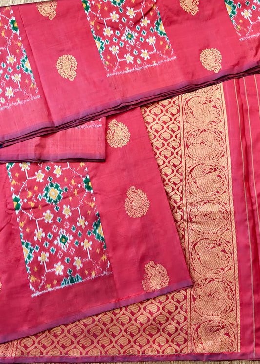 Brick Orange Colour Ikkat Silk Saree With Zari & Ikkat Weaving All Over Code : IK029