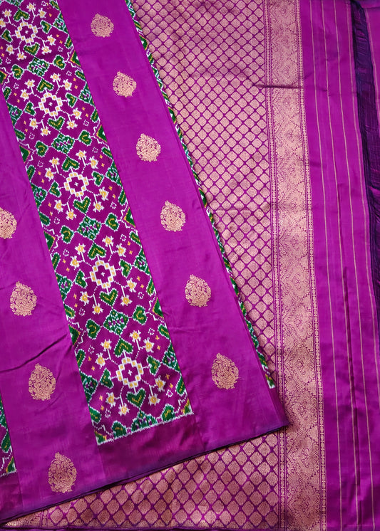 Purple Colour Ikkat Silk Saree With Zari & Ikkat Motif All Over Code : IK028