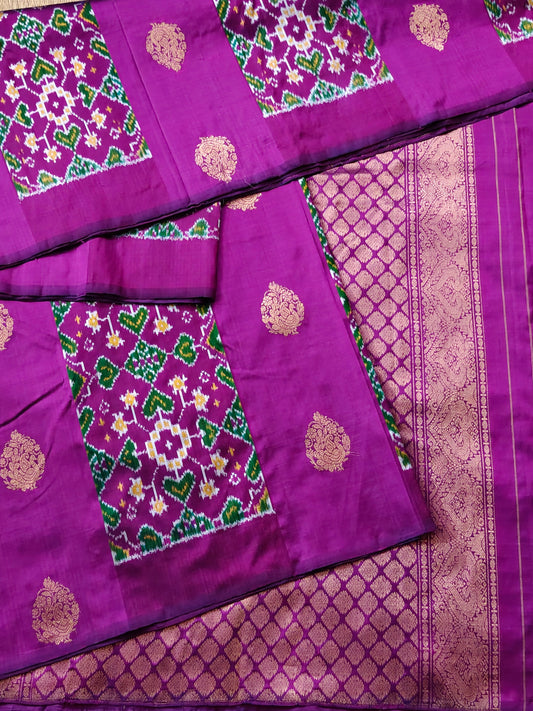 Purple Colour Ikkat Silk Saree With Zari & Ikkat Motif All Over Code : IK028