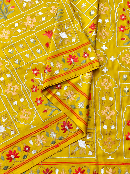 Yellow Colour Banarasi Mashru Silk Saree With Embroidery All Over Code : VB0455