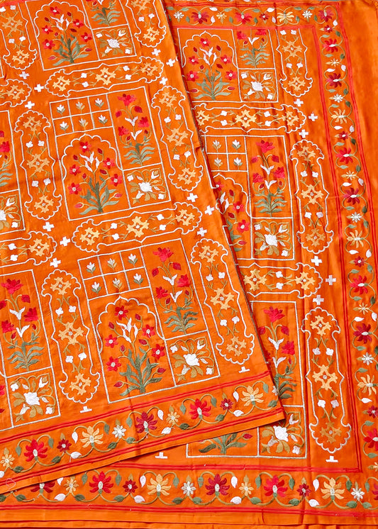 Orange Colour Banarasi Mashru Silk Saree With Embroidery All Over Code : VB0456