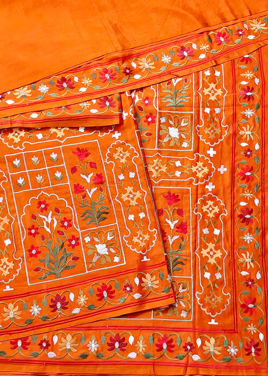 Orange Colour Banarasi Mashru Silk Saree With Embroidery All Over Code : VB0456