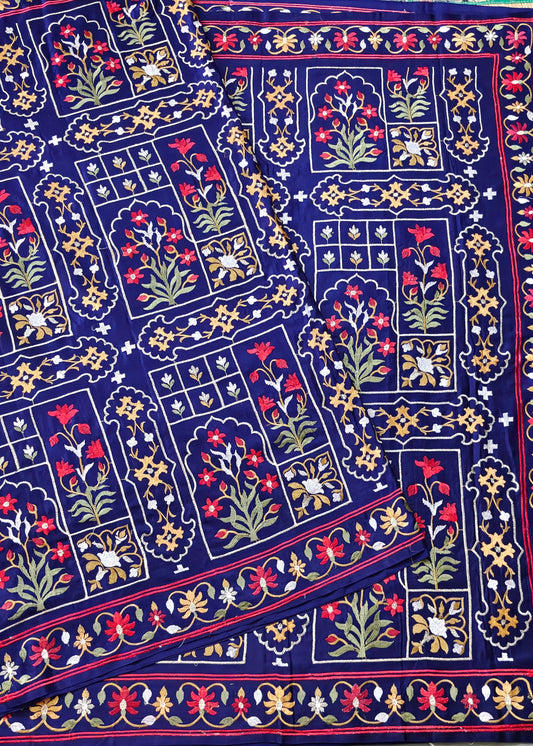 Navy Blue Colour Banarasi Mashru Silk Saree With Embroidery All Over Code : VB0457