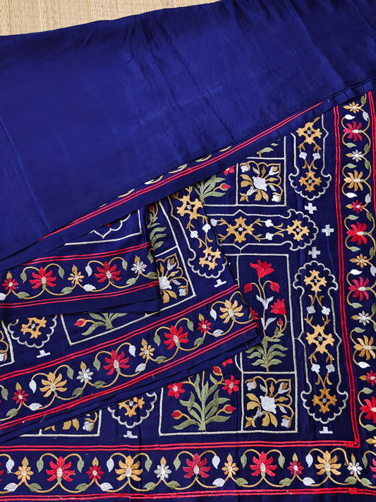 Navy Blue Colour Banarasi Mashru Silk Saree With Embroidery All Over Code : VB0457